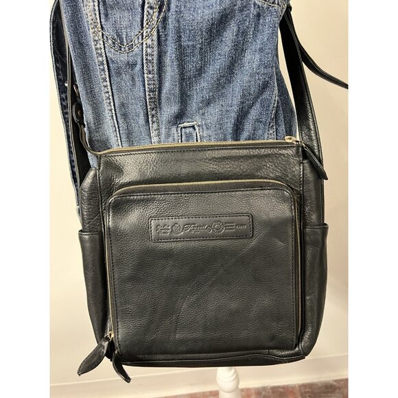 Vtg Fossil 1954 75082 Black Genuine Leather Adjustable Shoulder Bag Purse Charm - Picture 3 of 10